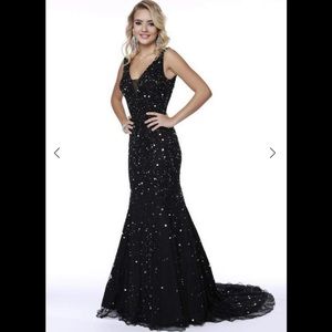 Black Sequin Gown with Short Train